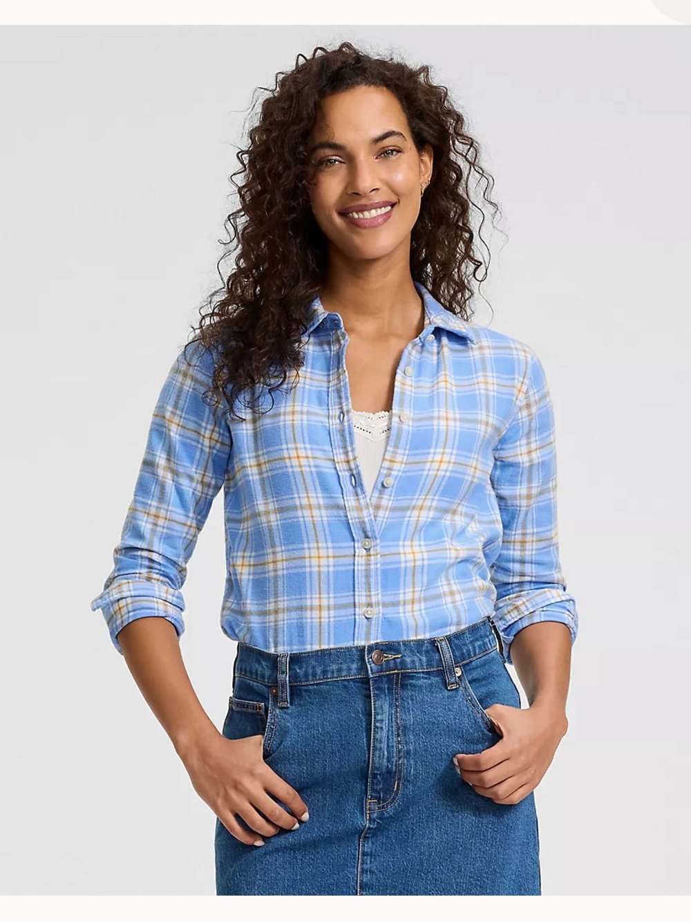 Land’s End Women’s Light Blue Plaid Button-Up Shirt